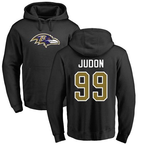 Men Baltimore Ravens Black Matt Judon Name and Number Logo NFL Football #99 Pullover Hoodie Sweatshirt->nfl t-shirts->Sports Accessory